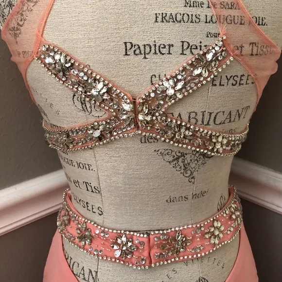 NEW ALYCE PARIS SZ 6 PINK CORAL TWO PIECE BEAD ILLUSION FORMAL EVENING GOWN - Picture 10 of 15
